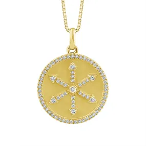 10K Yellow Gold Diamond Snowflake Medallion Necklace