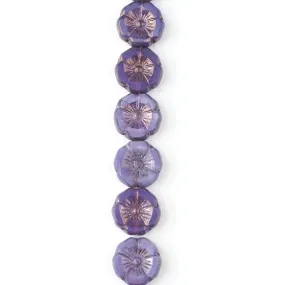 12mm Light Purple Silk with Purple Bronze Finish Hibiscus Flower Czech Glass Beads from Raven's Journey