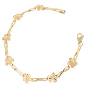 14K Yellow Gold Plumeria Twist Bar Bracelet Sandblast Polish Edge