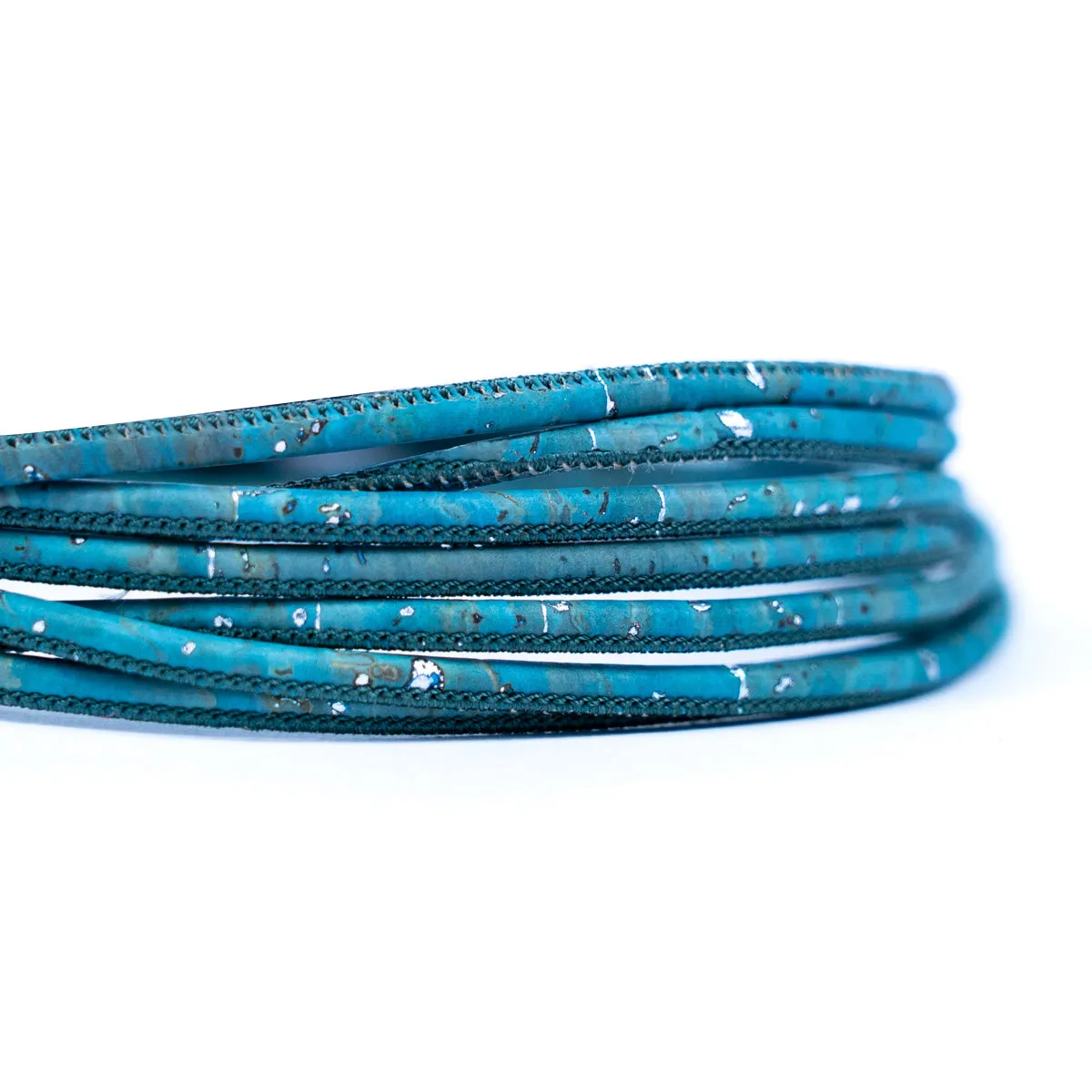 3MM round turquoise with silver cork cord   COR-632(10 meters)