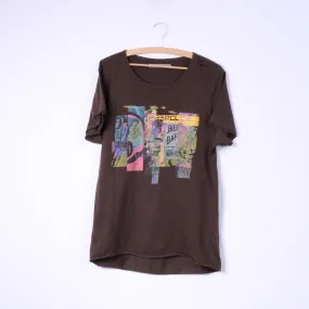 883 Police Men S Shirt Brown Cotton Graphic Graffiti Casual Top