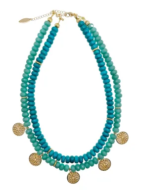 Bohemian Turquoise & Amazonite Double Strands Short Necklace KN013