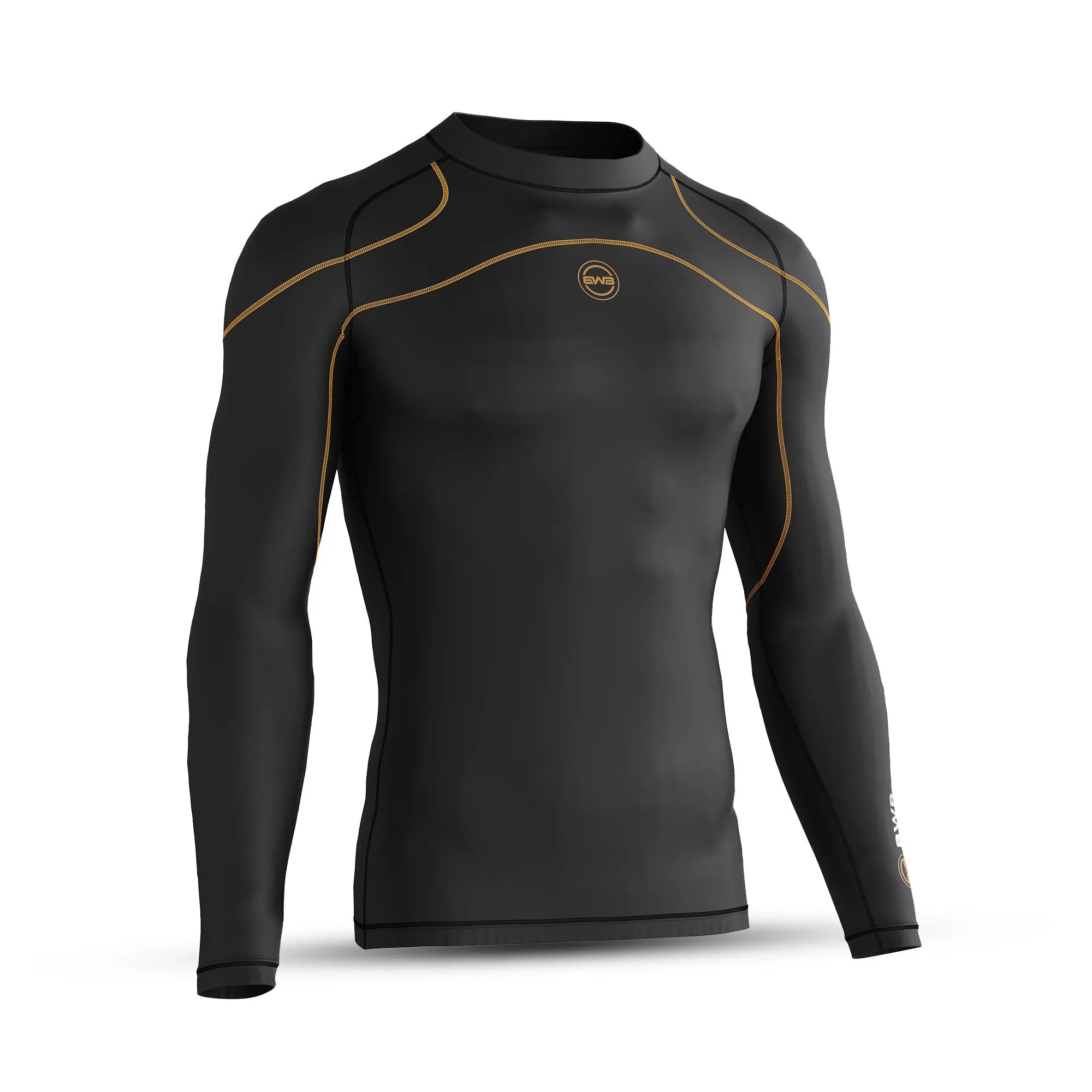 BWB Men's Black & Orange Long Sleeve Baselayer Compression Shirt