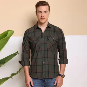 Check Regular Fit Cotton Shirt - Green