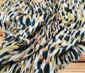 Designer Deadstock Italian Abstract Hunter Green, Black, Gold Viscose Challis Woven- by the yard