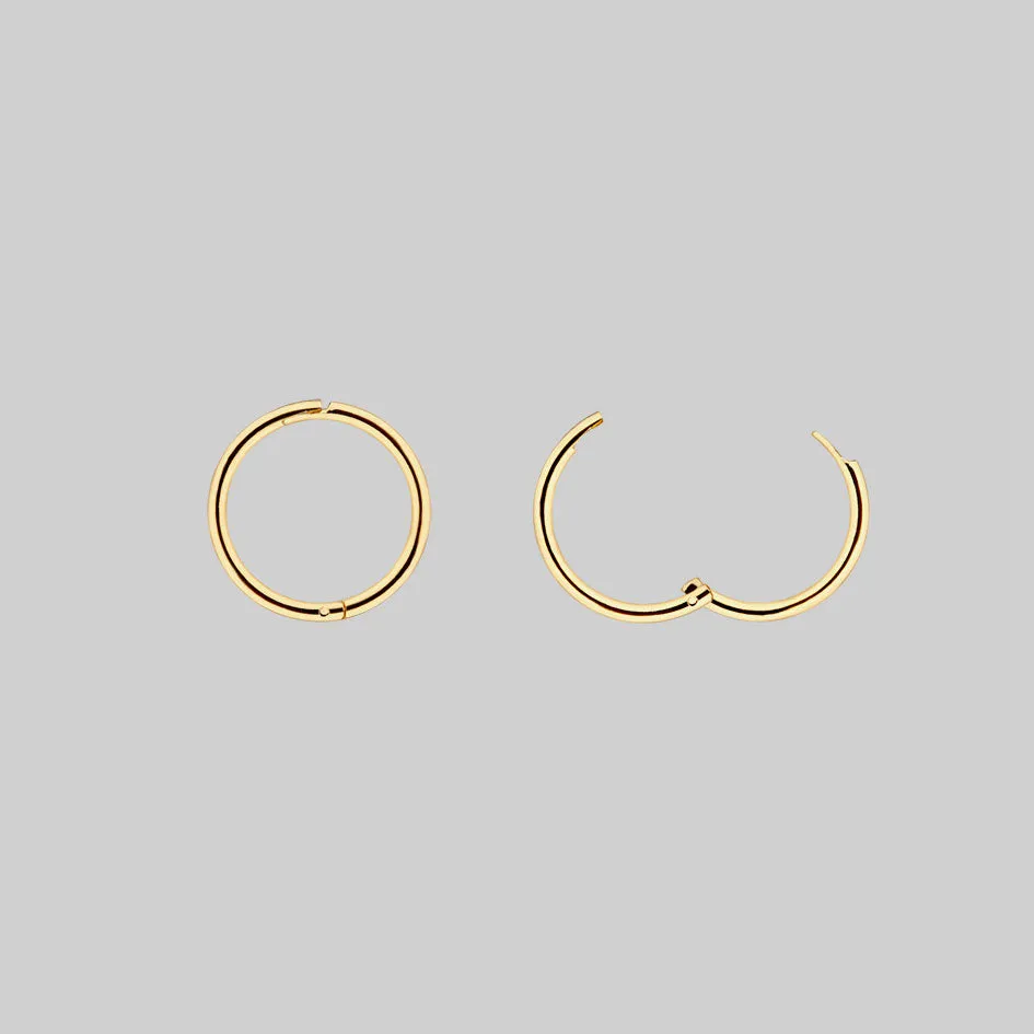 DEVOTION. Black Heart & Sword Hoop Earrings - Gold