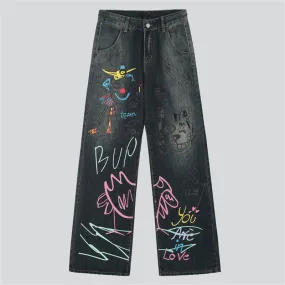 Funny Colorful Graffiti Denim Pants