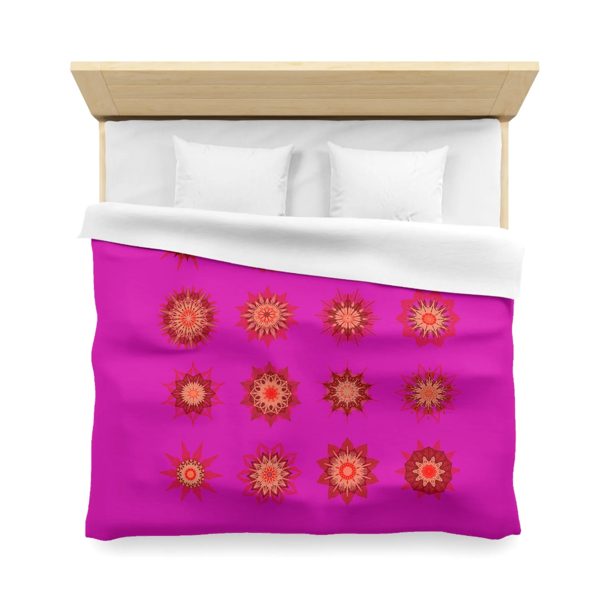 Handmade Mandala Art Microfiber Duvet Cover - Vibrant Fuchsia Background