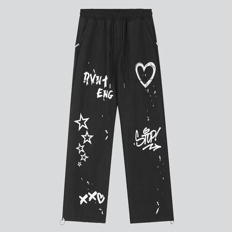 Heart Star Letter Graffiti Pants