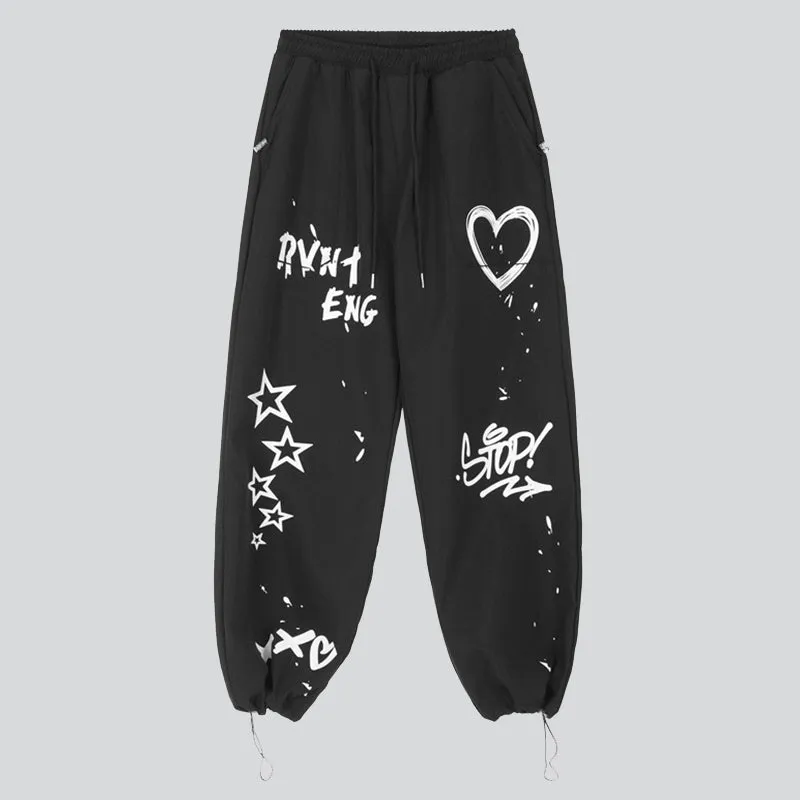 Heart Star Letter Graffiti Pants