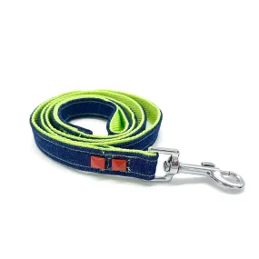 Navy denim & Neon dog leash with red studs