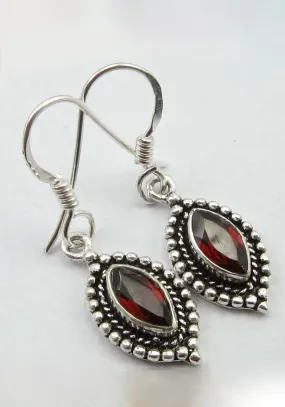 Solid Silver Garnet Ellipse Drop Earrings