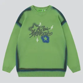 Star Letter Graffiti Lazy Knit Sweater