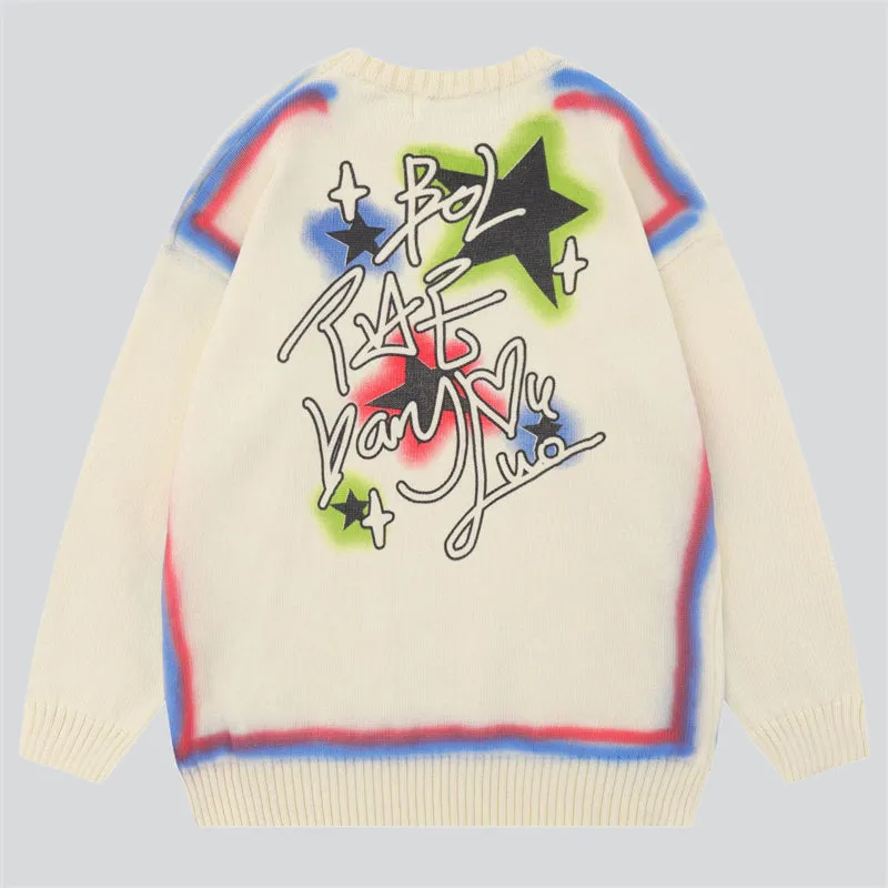 Star Letter Graffiti Lazy Knit Sweater